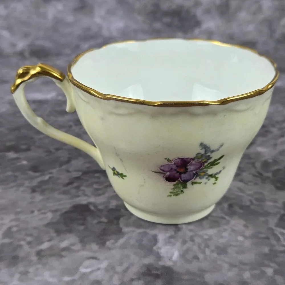Vintage Porcelain 3 Piece Set Cup, Saucer, Snack Plate Floral Pattern Gold Trim